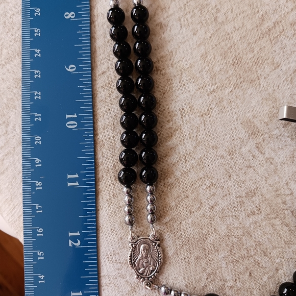 New, Beaded Rosary black and silver. 24 inch neck loop - Picture 7 of 7